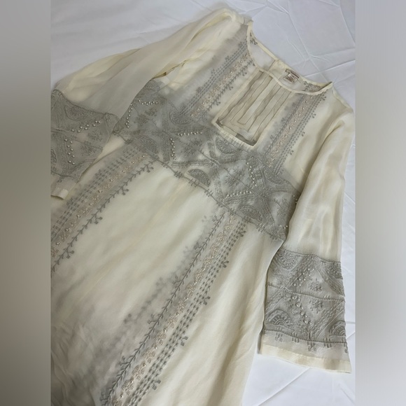 Sundance 100% Silk Beaded & Embroidered Midi Dress Size 10 With Slip Coastal - Picture 15 of 16